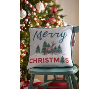 'Merry Christmas Deer' Festive Print Velvet Filled Cushion Fusion Green 43cm x 43cm