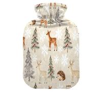 Merry Christmas Deer Pine Tree Brown Cute hot Water Bottle with Soft Cover, 2L Water Bottle Bag for Hot and Cold Therapies,Hot and Cold Therapies,bolsas de agua Caliente para Dolores