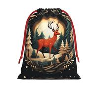 Merry Christmas Deer Print Gift Reusable Drawstring Bag For Holiday Birthday Presents Party Seasonal Storage
