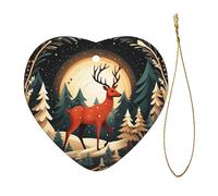 Merry Christmas Deer Print Heart Shaped Ceramic Christmas Ornament Home Xmas Tree Holiday Decor Keepsakes