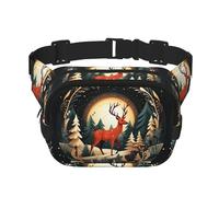 Merry Christmas Deer Print Square Waist Purse Double Layer Fanny BagTrendy Travel Waist Bag for Men and Women, Black, One Size