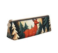 Merry Christmas Deer Print Student Pencil Case Large Capacity Triangle Pouch Daily Essentials School College