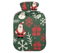 Merry Christmas Deer Snowflake Red Dark Green Cute hot Water Bottle with Soft Cover, 2L Water Bags for Neck Shoulder Warmer, Neck Shoulder Warmer, Bolsa de agua Caliente para el Dolor