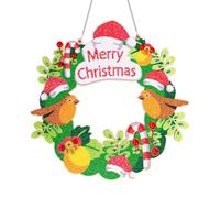 Merry Christmas Diamond Art Painting Wreath,30cm/11.8in DIY Wreath Making Kit,Xmas Wooden Garland Hanging Sign,5D Diamond Christmas Drill Crystal Painting Wreath for Home Window Front Door Wall Decor