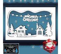 Merry Christmas Die Cuts, Snow House Cutting Dies Cut Stencils for DIY Scrapbooking Album Decorative Wedding Invitation Paper Dies Card Making, Matte Platinum+Cute Brooch Pin