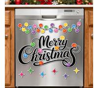 Merry Christmas Dishwasher Magnets Colorful Light Bulb Refrigerator Magnets Cover Lighting Stars Xmas Kitchen Dishwasher Fridge Magnetic Sticker Winter Holiday Car Garage Door Mail Box Magnet Decor