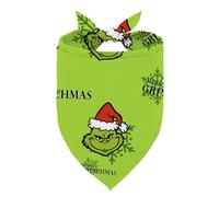 Merry Christmas Dog Bandana, Cartoon Character Santa Hat Print Pet Neckerchief, Green Adjustable Comfortable Triangle Dog Scarf, Christmas Party Pet Bandana for Small and Medium Dogs