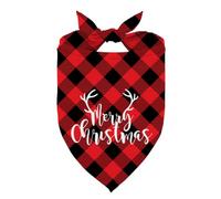 Merry Christmas Dog Bandana, Classic Buffalo Plaid Pet Scarf with Deer Antler Pattern, Adjustable Triangle Dog Scarf, for Small and Medium Pet