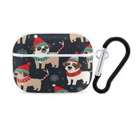 Merry Christmas Dog Earbuds Organizer Shockproof Protective Airpods Pro Cover with Carabiner Clip Anti Fall Carrying Earphone Case Cover for Airpods Pro 2nd Generation White