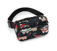 Merry Christmas Dog Fanny Pack Belt Bag with Adjustable Strap Fashion Waist Bag for Outdoor Sports Hiking, white, 20x13cm, Full Printed Waist Bag