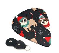 Merry Christmas Dog Guitar Picks 6-Pack - Pick Set (0.46mm / 0.71mm / 0.96mm) Suitable For Guitar And Ukulele Playing