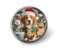 Merry Christmas Dog Lapel Pin Badge Round Metal Button Pin Personalized Novelty Pinback Button Badges Funny Recognition Enamel Pins Novelty Cute Cartoon Brooch Pin for Jacket Bag Coat