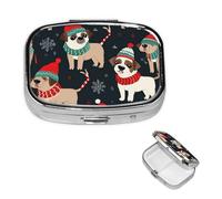 Merry Christmas Dog Square Metal Pill Box 2 Compartment Cute Travel Pill Organizer Case Portable Medicine Vitamin Organizer Pill Case for Women Men Travel Unique Gift