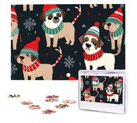 Merry Christmas Dog Wooden Puzzles for Adults 1000 Pieces Personalized Jigsaw Puzzle Interesting Custom Photo Puzzles Gift for Holiday Birthday Wedding Anniversay