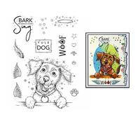 Merry Christmas Dog Woof Barking Sing Angels Wings Winter Stars Clear Rubber Stamp DIY Scrapbooking Stamping Seal Silicon Stamp Craft Cardmaking Art Album Decor Gift Paper Card 6x8 inch
