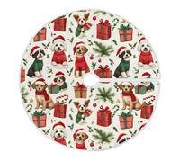 Merry Christmas Dogs Christmas Tree Skirt 36 Inches Xmas Tree Skirts Seasonal Round Tree Stand Mat Skirt for Holiday House Celebration Party Indoor Home Office Decor