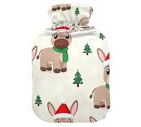 Merry Christmas Donkey Beige Travel hot Water Bottle with Soft Cover, 2L Warm Water Bottle for Bed for Neck Shoulder Warmer, Hand Feet Warmer, Bolsa de agua Caliente para el Dolor