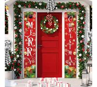 Merry Christmas Door Banner, 71"x 12" Red Christmas Hanging Porch with Bell Sign, Happy New Year Door Cover Porch for Christmas Decorations Welcome Door Sign Banner Home Indoor Outside Xmas Party