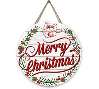 Merry Christmas Door Sign Hanging Round Metal Plaques Welcome Front Door Sign New Year Metalen Sign Christmas Themed Winter Art for Home Indoor Outdoor Decor 6x6 Inch