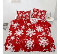 Merry Christmas Duvet Cover Set White Snowflakes Bedding King Size Christmas Red Quilt Cover Universal for All Seasons with 2 Pillowcase 230x220 cm