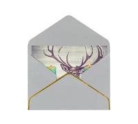Merry Christmas Elk Luxury Pearl Paper Greeting Card With Gold Border, Blank Inside, With Envelope - Birthday, Wedding, Christmas, Valentine