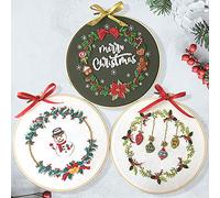 Merry Christmas Embroidery Kit - Awesocrafts Snowman and Crown - Full Range of Embroidery Kits for Beginners Adults and Kids - Easy DIY Patterns (3 Pack)