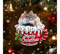 Merry Christmas Family in Red Cocoa Cup Custom Shaped Acrylic Decoration, Custom Yours Family Photo, Christmas Tree Pendant, Xmas Gifts for Mom, Dad, Brother, Sister