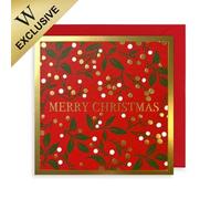 Merry Christmas Festive Foliage On Red Greeting Card