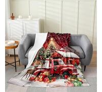 Merry Christmas Flannel Blanket for Kids Adults,Luxury Christmas Trees and Gifts Fuzzy Plush Warm Blankets for Sofa Bed,Red Barn Truck Breathable Plush Blanket 40"x50"