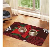 Merry Christmas Flower Print Pet Feeding Mat For Dogs & Cats Absorbent Waterproof Dog Food Mat Non-Slip Pet Bowl Placemat Quick Dry Floor Protector Leather Tablecloth