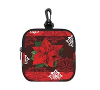Merry Christmas Flower Square Zipper Pouch with All-Over Print,Waterproof Rubber-Fabric, Lightweight Durable Small Organizer Bag for Coins, Cards, Keys