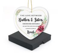 Merry Christmas for Brother and Sister Christmas Tree Ornament The Love Between Brother and Sister Friendship Gift Happy Holidays Present 3inch Heart-Shaped Ceramic Ornament Xmas Present Gift Box