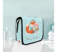 Merry Christmas Fox Owl Hanging Foldable Toiletry Cosmetic Bag Makeup Travel Organizer Bags Case for Women Girls Bathroom