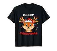 Merry Christmas Fox with Santa Hat & Lights | Cute Holiday T-Shirt