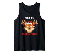 Merry Christmas Fox with Santa Hat & Lights | Cute Holiday Tank Top