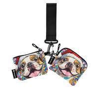 Merry Christmas Funny Brown Bulldog Women's Card Cases Change Holder Compact Size Wristlet Wallet Key Holder with Zipper Pocket for Work Travel 2 Pcs monedero Porta tarjetas para Mujer