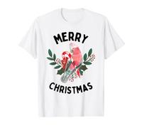 Merry Christmas Galah Parrot Candy Cane Mistletoe Watercolor Value Graphic T-Shirt, Men, White, XL