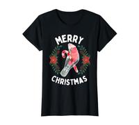 Merry Christmas Galah Parrot on Candy Cane Mistletoe Wreath Value Graphic T-Shirt, Women, Black, L