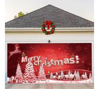 Merry Christmas Garage Door Banner Decorations,Large Outdoor Hanging Backdrop Christmas Garage Door Cover for Home New Year Xmas Party Wall Background Decorations(M,7 x 8 ft)