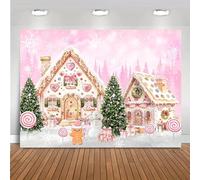 Merry Christmas Gingerbread House with Snowflake Background - Pink Winter Wonderland Photography Background 210X150cm