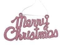 Merry Christmas Glitter Hanging Sign Decoration - Pink 4704