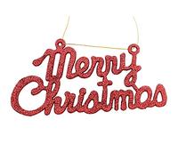 Merry Christmas Glitter Hanging Sign Decoration - Red 4582