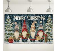 Merry Christmas Gnome Backdrop, Holiday Winter Wonderland Decorations, Festive Scene for Parties and Photo Booths, Perfect for Christmas Celebrations 71x43 Inch