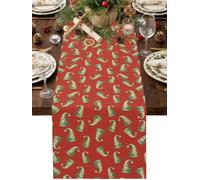 Merry Christmas Gnome Hats Table Runner 72 Inches Long,Table Runners Kitchen Dining Tables Decoration for Home Party Decor, Seamless Green Hat on Red Tables Runner Wedding Dresser Scarf