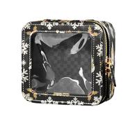Merry Christmas Gold and Black Snowflake and Tree Clear Mini Makeup Bag Makeup Organizer for Women