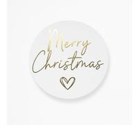 Merry Christmas Gold Foil Stickers, White Round Labels, 45mm, 50 Pack, for Gifts, Cards, Crafts