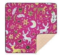 Merry Christmas Gold Peach Deer Large Non-Slip Thick Play mat for Baby for Floor Non-Toxic Foldable Tummy Time Mat for Newborns Babies Infants Toddlers, 50'' x 50''
