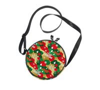 Merry Christmas Gold Sequins Round Cross Body Bag for Womens Fashion with Adjustable Strap Small Handbags Go shopping Canvas Messenger Purse