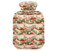 Merry Christmas Golden Bells hot Waterbottle with Soft Cover, 1L Warm Compress for Menstrual Cramps,Menstrual Cramps,bolsas de agua Caliente para Dolores