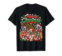 Merry Christmas Great Dane Santa Hat Snowflakes Tree Puppies T-Shirt